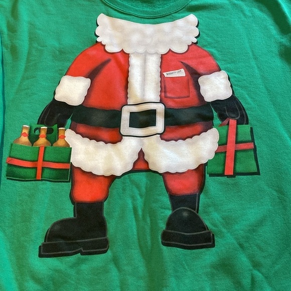 Santa with Beer Naughty List Green & Red L/S Crew Neck Sweatshirt Size XL - Picture 1 of 7